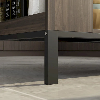 Brown Kitchen Island Cabinet with Drawers and Open Shelves