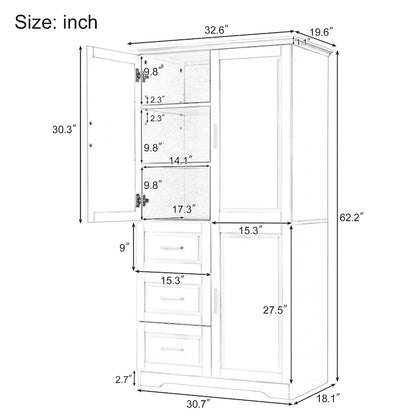 Tall and Wide Storage Cabinet with Doors for Bathroom/Office