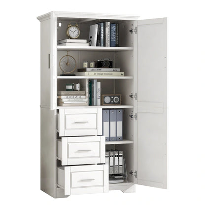 Tall and Wide Storage Cabinet with Doors for Bathroom/Office