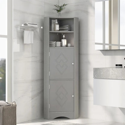 Merax Freestanding Tall Bathroom Corner Cabinet with Adjustable Shelves
