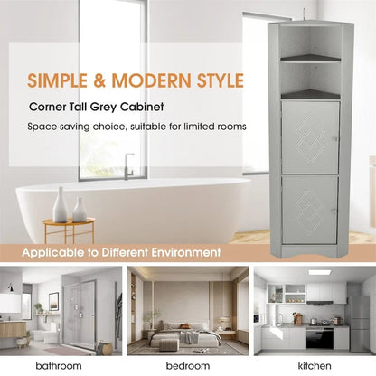 Merax Freestanding Tall Bathroom Corner Cabinet with Adjustable Shelves