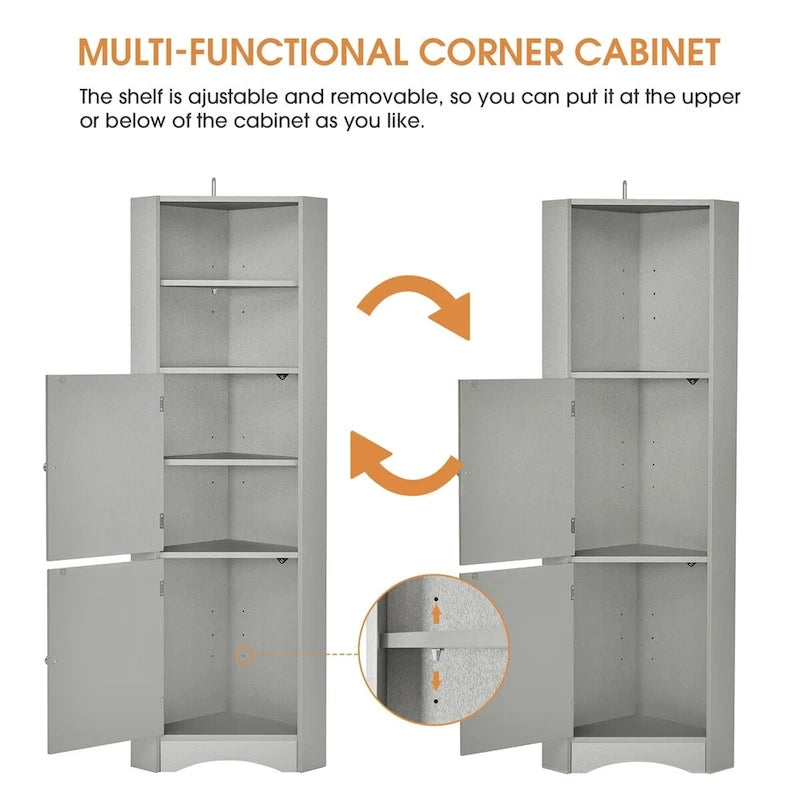 Merax Freestanding Tall Bathroom Corner Cabinet with Adjustable Shelves