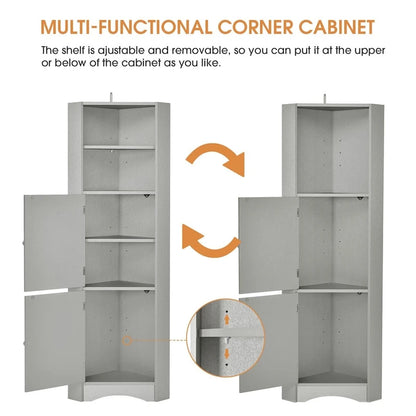 Merax Freestanding Tall Bathroom Corner Cabinet with Adjustable Shelves