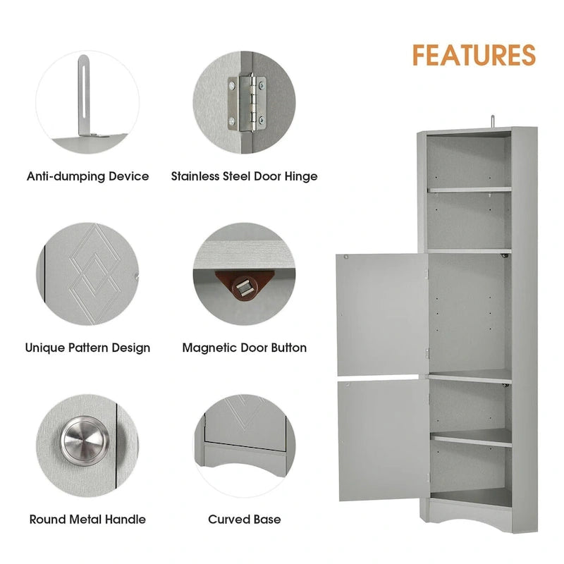 Merax Freestanding Tall Bathroom Corner Cabinet with Adjustable Shelves