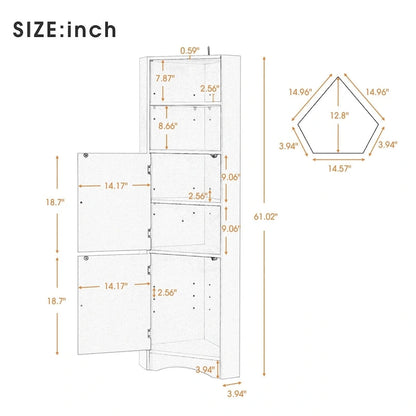 Merax Freestanding Tall Bathroom Corner Cabinet with Adjustable Shelves