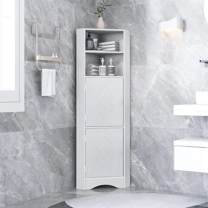 Merax Freestanding Tall Bathroom Corner Cabinet with Adjustable Shelves