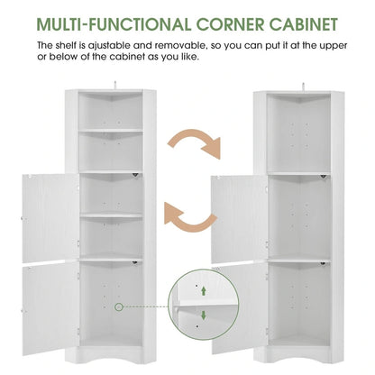 Merax Freestanding Tall Bathroom Corner Cabinet with Adjustable Shelves
