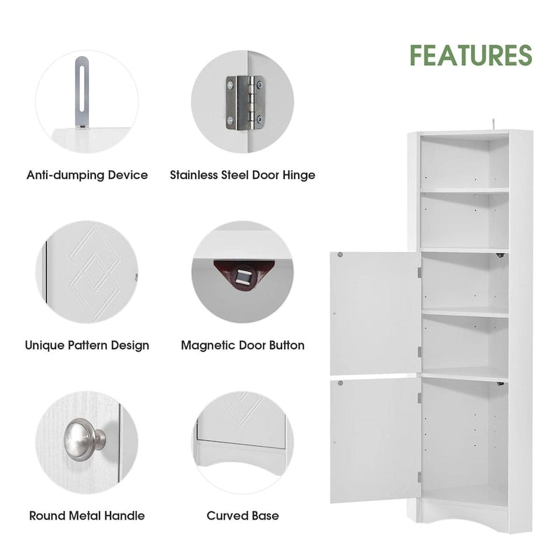 Merax Freestanding Tall Bathroom Corner Cabinet with Adjustable Shelves