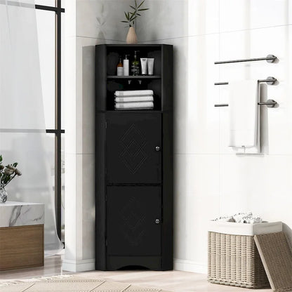 Merax Freestanding Tall Bathroom Corner Cabinet with Adjustable Shelves
