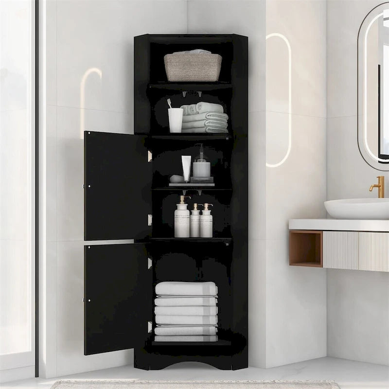 Merax Freestanding Tall Bathroom Corner Cabinet with Adjustable Shelves