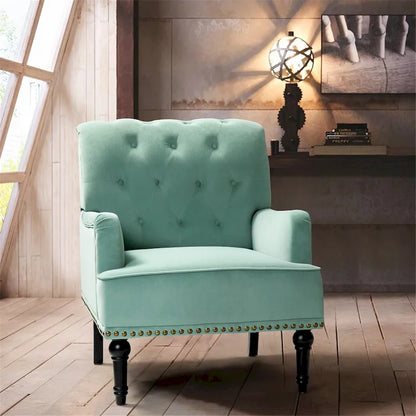 Grey / Sage / Black Velvet Button Tufted Accent Chair, Single Seat
