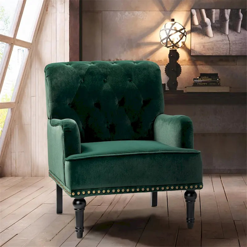 Grey / Sage / Black Velvet Button Tufted Accent Chair, Single Seat