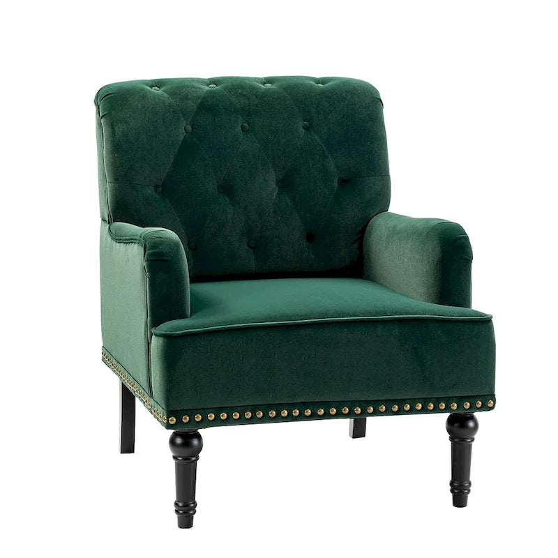 Grey / Sage / Black Velvet Button Tufted Accent Chair, Single Seat