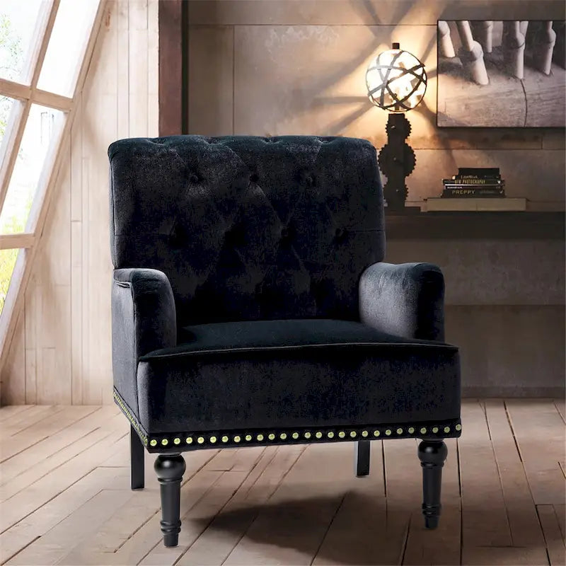 Grey / Sage / Black Velvet Button Tufted Accent Chair, Single Seat
