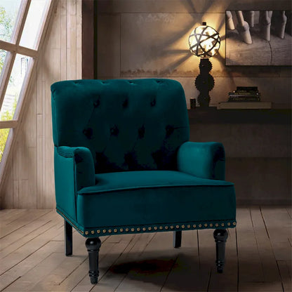 Grey / Sage / Black Velvet Button Tufted Accent Chair, Single Seat
