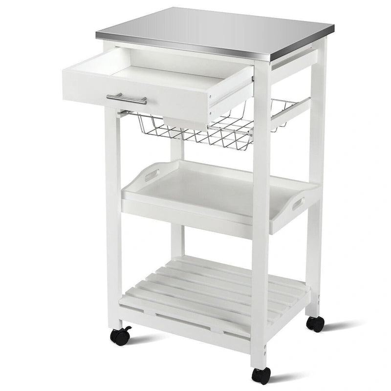Rolling Kitchen Trolley Storage Basket And Drawers Cart - 18.5 x 14.5 x 33 ( L x W x H )