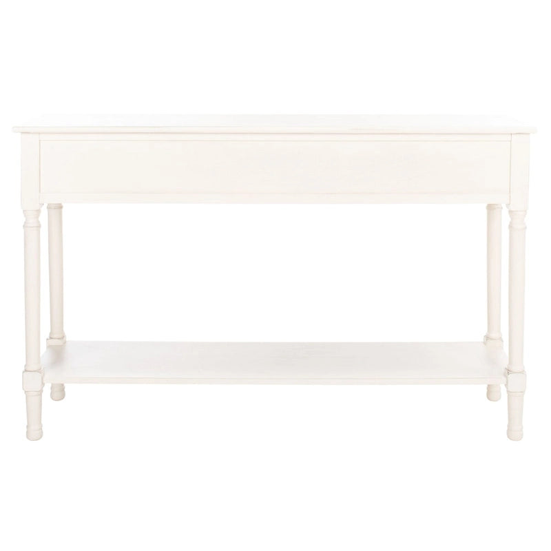 Greige / Brown / Black / Distressed White | 3-Drawer Herringbone Console Table with Bottom Shelf