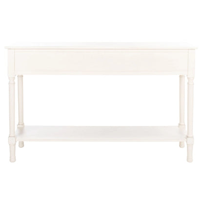 Greige / Brown / Black / Distressed White | 3-Drawer Herringbone Console Table with Bottom Shelf