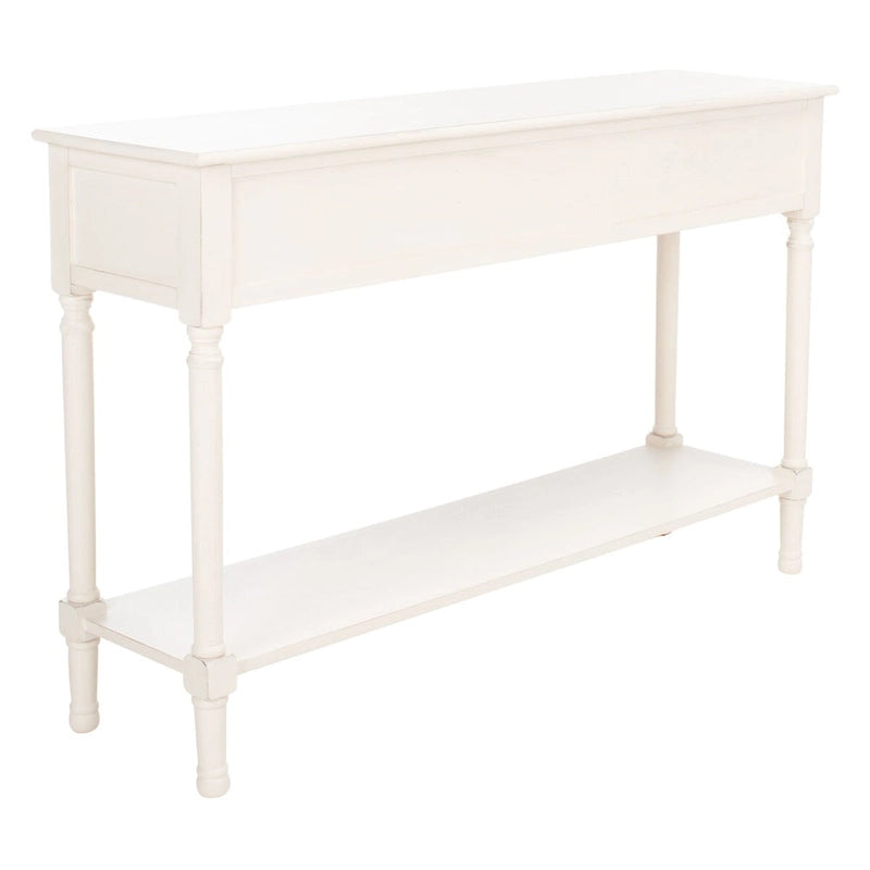 Greige / Brown / Black / Distressed White | 3-Drawer Herringbone Console Table with Bottom Shelf