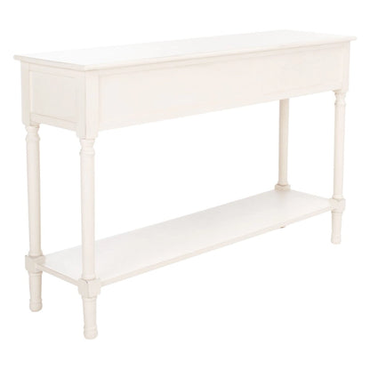 Greige / Brown / Black / Distressed White | 3-Drawer Herringbone Console Table with Bottom Shelf