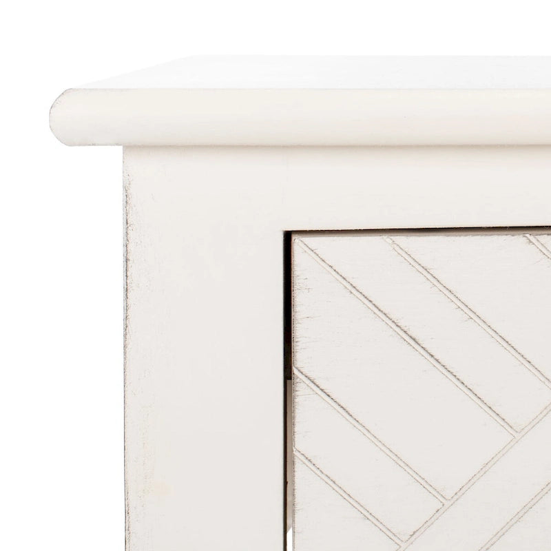 Greige / Brown / Black / Distressed White | 3-Drawer Herringbone Console Table with Bottom Shelf