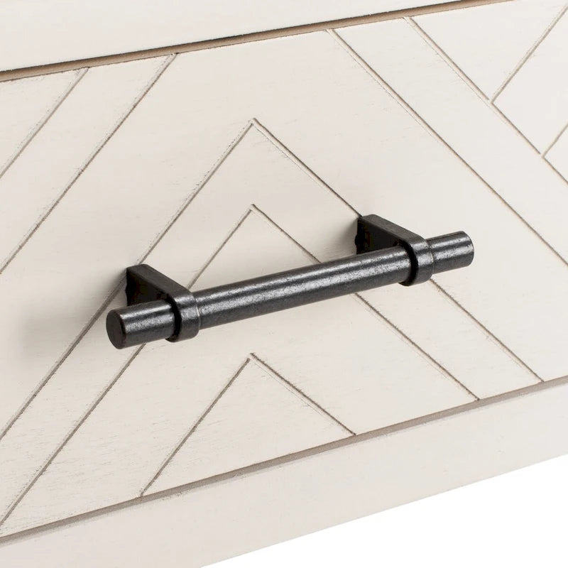 Greige / Brown / Black / Distressed White | 3-Drawer Herringbone Console Table with Bottom Shelf