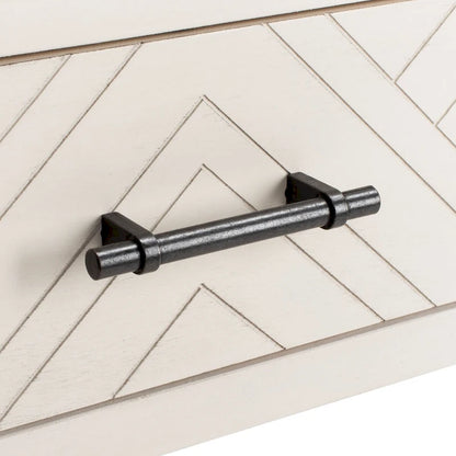 Greige / Brown / Black / Distressed White | 3-Drawer Herringbone Console Table with Bottom Shelf