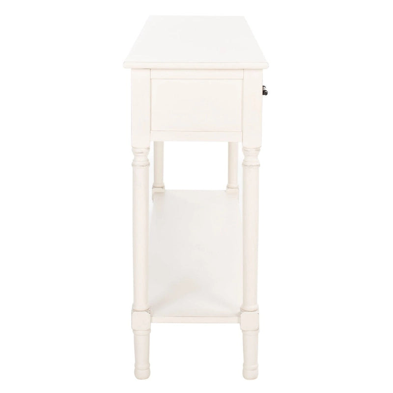 Greige / Brown / Black / Distressed White | 3-Drawer Herringbone Console Table with Bottom Shelf