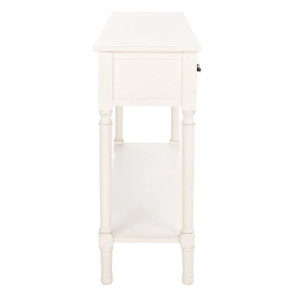 Greige / Brown / Black / Distressed White | 3-Drawer Herringbone Console Table with Bottom Shelf