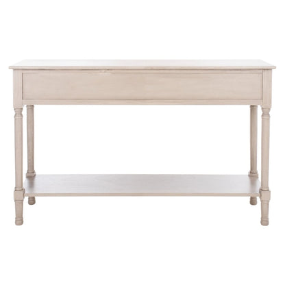 Greige / Brown / Black / Distressed White | 3-Drawer Herringbone Console Table with Bottom Shelf