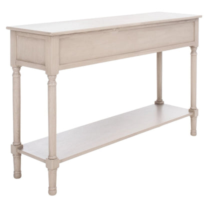 Greige / Brown / Black / Distressed White | 3-Drawer Herringbone Console Table with Bottom Shelf