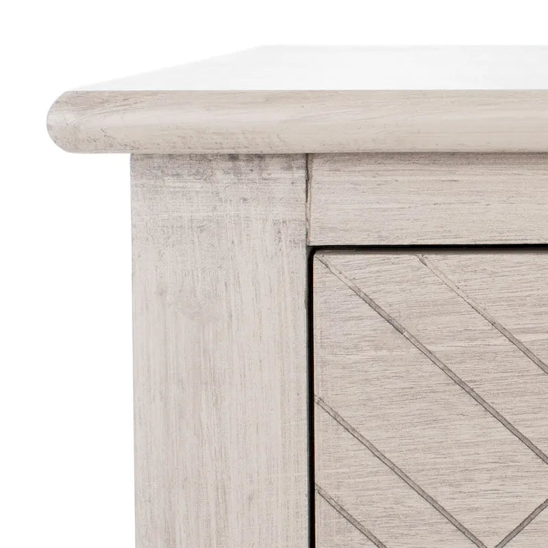 Greige / Brown / Black / Distressed White | 3-Drawer Herringbone Console Table with Bottom Shelf