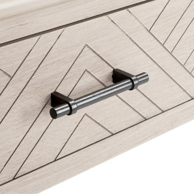 Greige / Brown / Black / Distressed White | 3-Drawer Herringbone Console Table with Bottom Shelf
