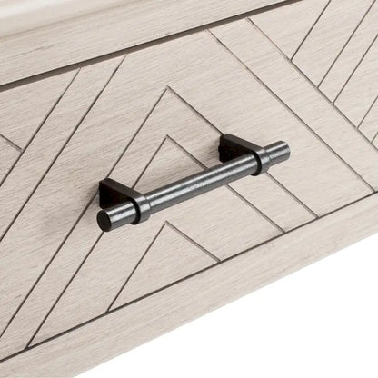 Greige / Brown / Black / Distressed White | 3-Drawer Herringbone Console Table with Bottom Shelf