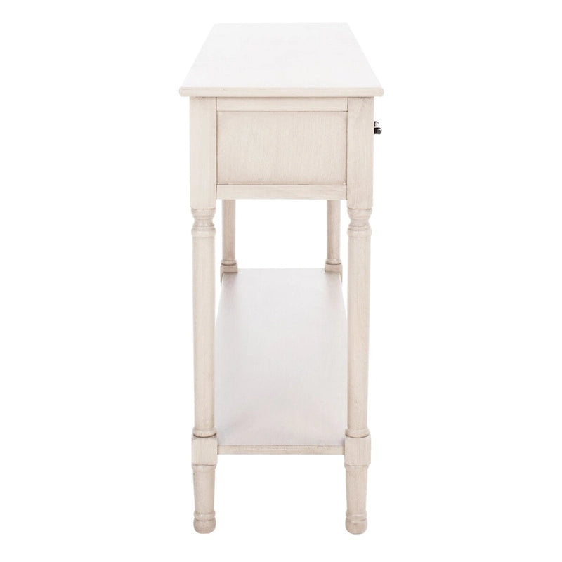 Greige / Brown / Black / Distressed White | 3-Drawer Herringbone Console Table with Bottom Shelf