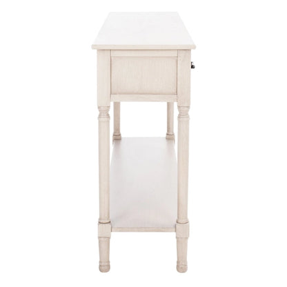 Greige / Brown / Black / Distressed White | 3-Drawer Herringbone Console Table with Bottom Shelf
