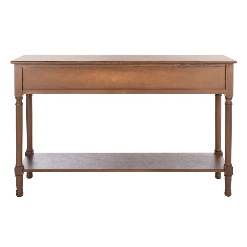 Greige / Brown / Black / Distressed White | 3-Drawer Herringbone Console Table with Bottom Shelf
