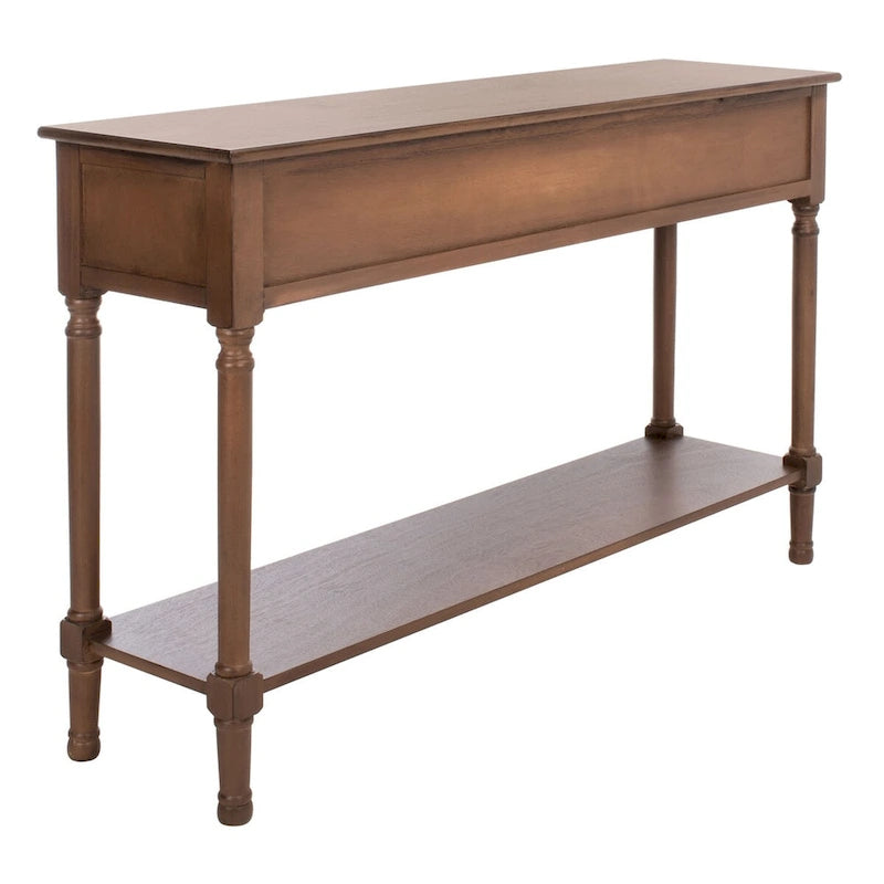 Greige / Brown / Black / Distressed White | 3-Drawer Herringbone Console Table with Bottom Shelf
