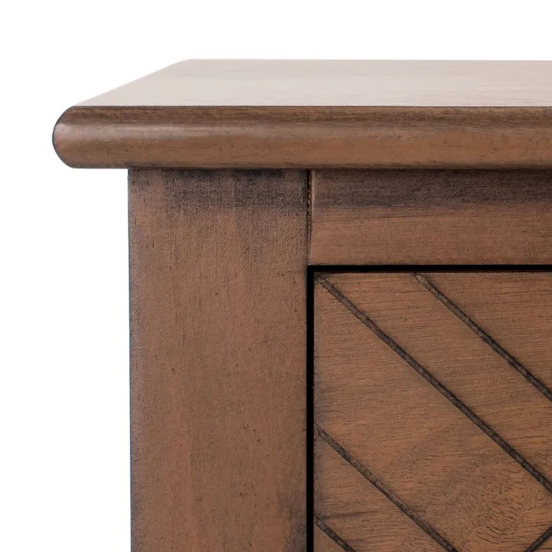 Greige / Brown / Black / Distressed White | 3-Drawer Herringbone Console Table with Bottom Shelf