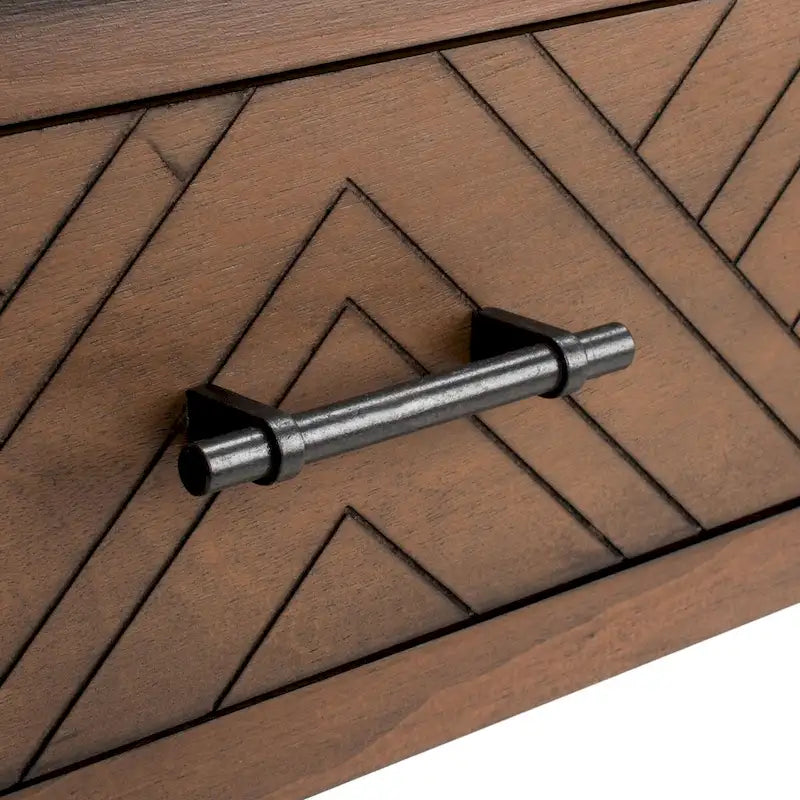 Greige / Brown / Black / Distressed White | 3-Drawer Herringbone Console Table with Bottom Shelf