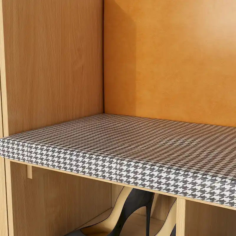 Wood Shoe Storage Bench with Houndstooth Cushion, 1-Seat