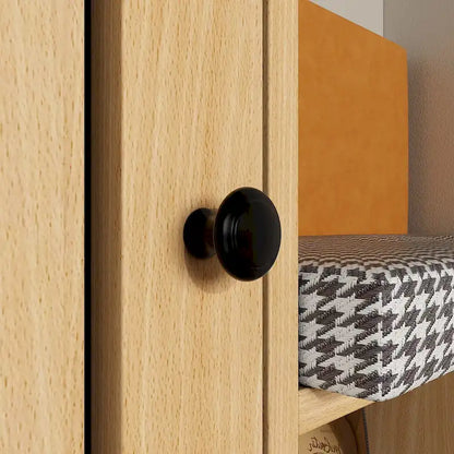 Wood Shoe Storage Bench with Houndstooth Cushion, 1-Seat