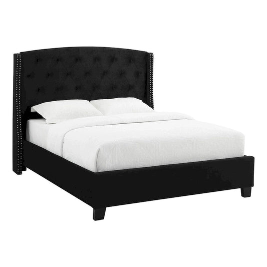 Elle King Size Bed, Low Profile, Button Tufted Upholstered Headboard, Black