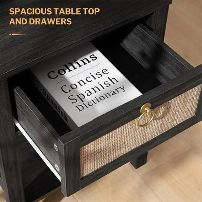 White Nightstand Set of 2 Rattan Decor Drawer