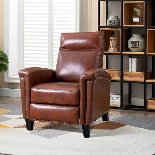 Leather Pushback Recliner with Nailhead Trim