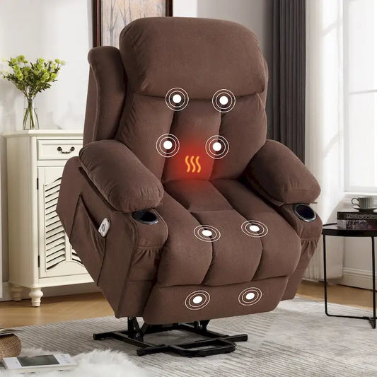 Fabric Electric Power Lift Recliner Chair with Massage and Heat for Elderly with USB Ports,Cup Holders & Side Pocket