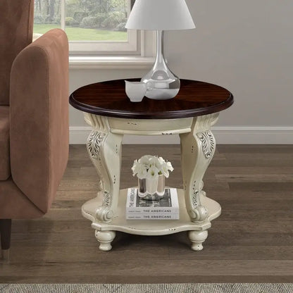 22 Inch Round End Table with Shelf
