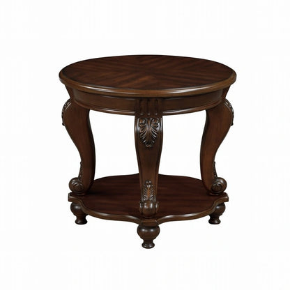 22 Inch Round End Table with Shelf