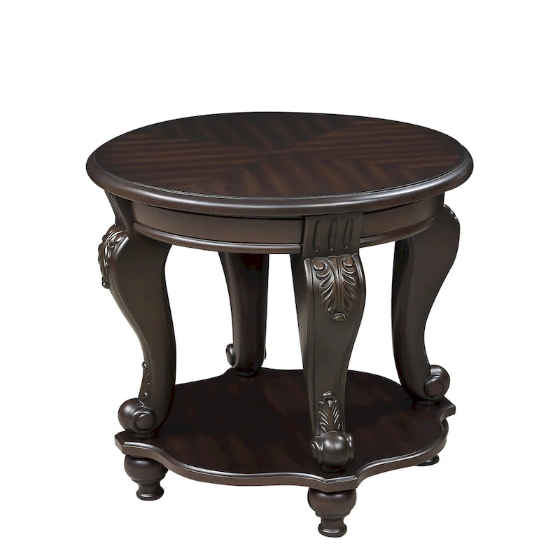 22 Inch Round End Table with Shelf