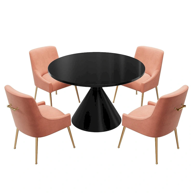 48 Light Luxury Black High Gloss Large Countertop Dining Table with Velvet Dining Chair Set